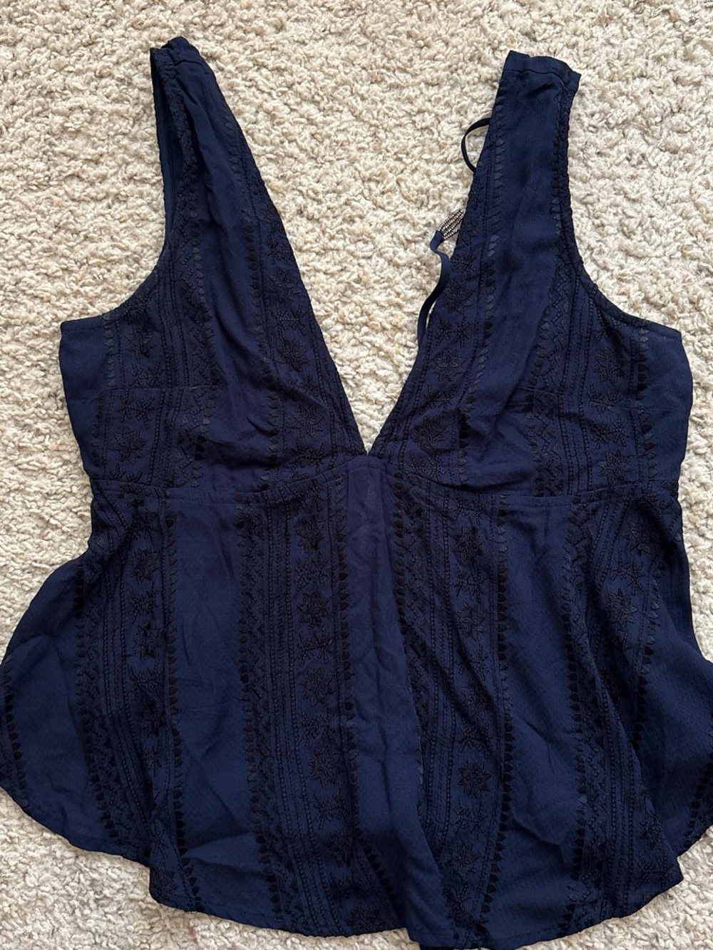 Free People Navy Embroidered Plunge Camisole